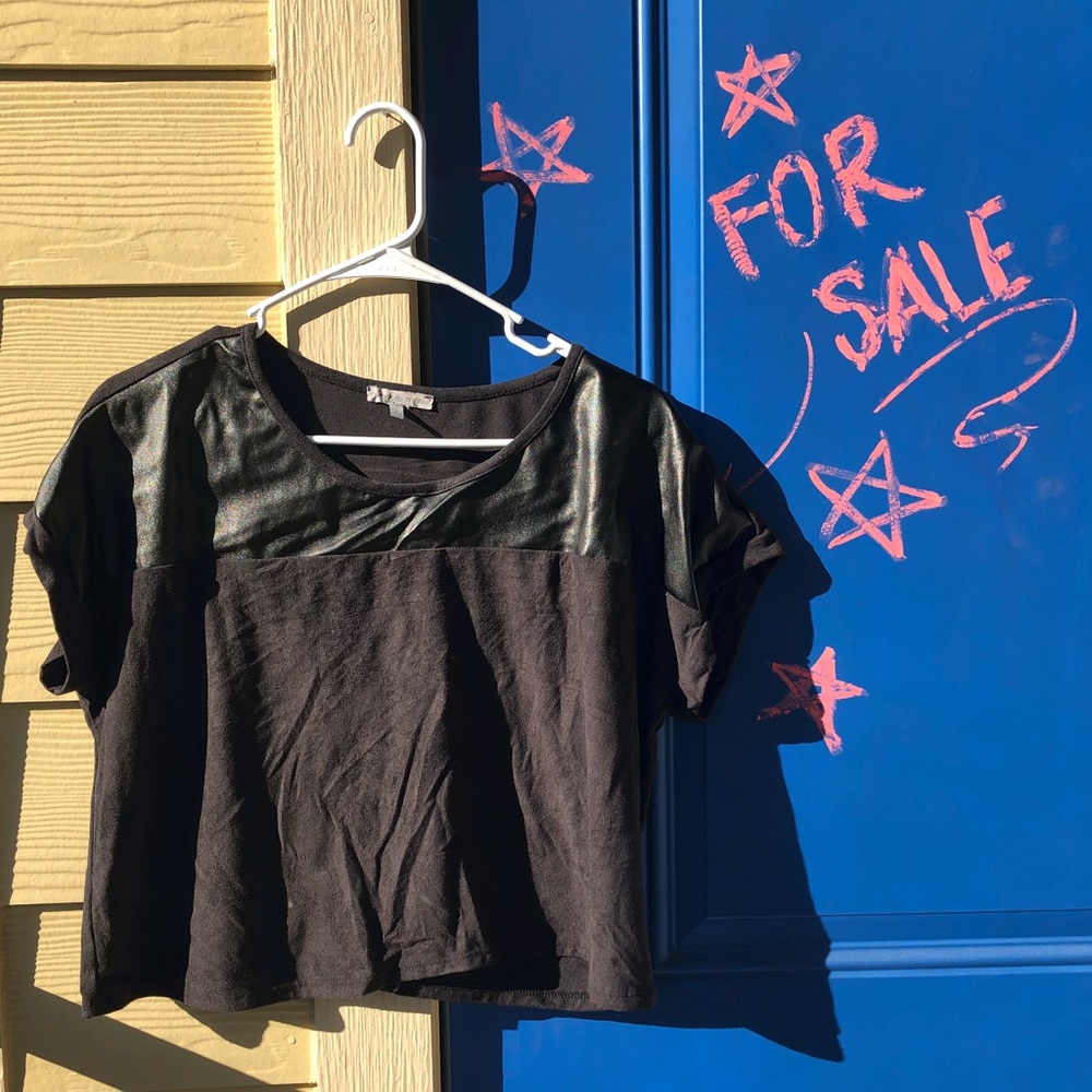 Charlotte Russe black leather detail dressy crop